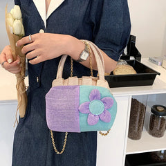 Casual Canvas Tote Bag for Women with Flower Design