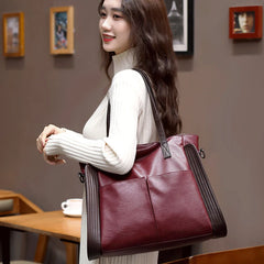 Vintage PU Leather Tote Bag for Women Handbag Shoulder Bag