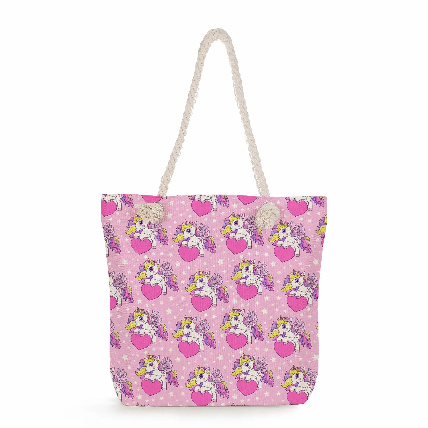 Casual Unicorn Print Shoulder Bags Thick Rope Travel Beach Tote Reusable