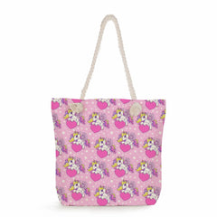 Casual Unicorn Print Shoulder Bags Thick Rope Travel Beach Tote Reusable