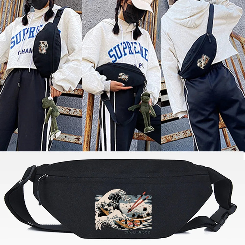 Sushi Boat Print Fanny Pack Waist Bag Unisex Travel Shoulder Bag