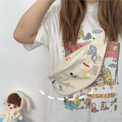 Canvas Fanny Belt Pack Brooch Ladies Bum Bag Zipper Crossbody Pouch