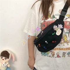 Canvas Fanny Belt Pack Brooch Ladies Bum Bag Zipper Crossbody Pouch