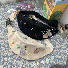 Canvas Fanny Belt Pack Brooch Ladies Bum Bag Zipper Crossbody Pouch