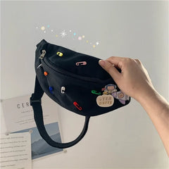 Canvas Fanny Belt Pack Brooch Ladies Bum Bag Zipper Crossbody Pouch