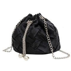 Casual Weaving Shoulder Bags for Women PU Leather Bucket Shape Chains Crossbody