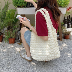 Casual Winter Shoulder Handbags for Women Pleated Large Capacity Underarm Bag