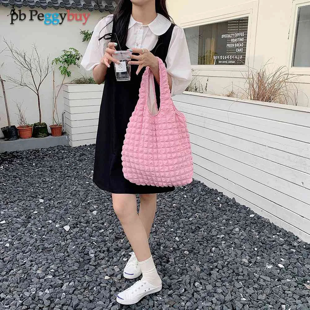 Casual Winter Shoulder Handbags for Women Pleated Large Capacity Underarm Bag