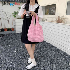 Casual Winter Shoulder Handbags for Women Pleated Large Capacity Underarm Bag
