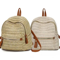 Anti-Theft Straw Mini Backpack Summer Shoulder Bag Girls Weave Hollow Beach Bag
