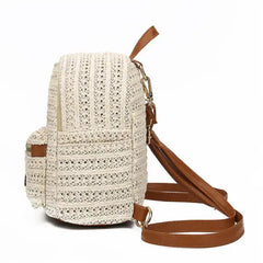 Anti-Theft Straw Mini Backpack Summer Shoulder Bag Girls Weave Hollow Beach Bag