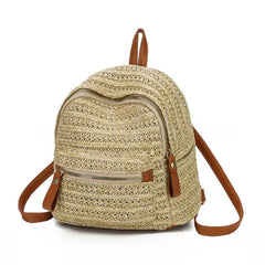 Anti-Theft Straw Mini Backpack Summer Shoulder Bag Girls Weave Hollow Beach Bag