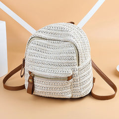 Anti-Theft Straw Mini Backpack Summer Shoulder Bag Girls Weave Hollow Beach Bag