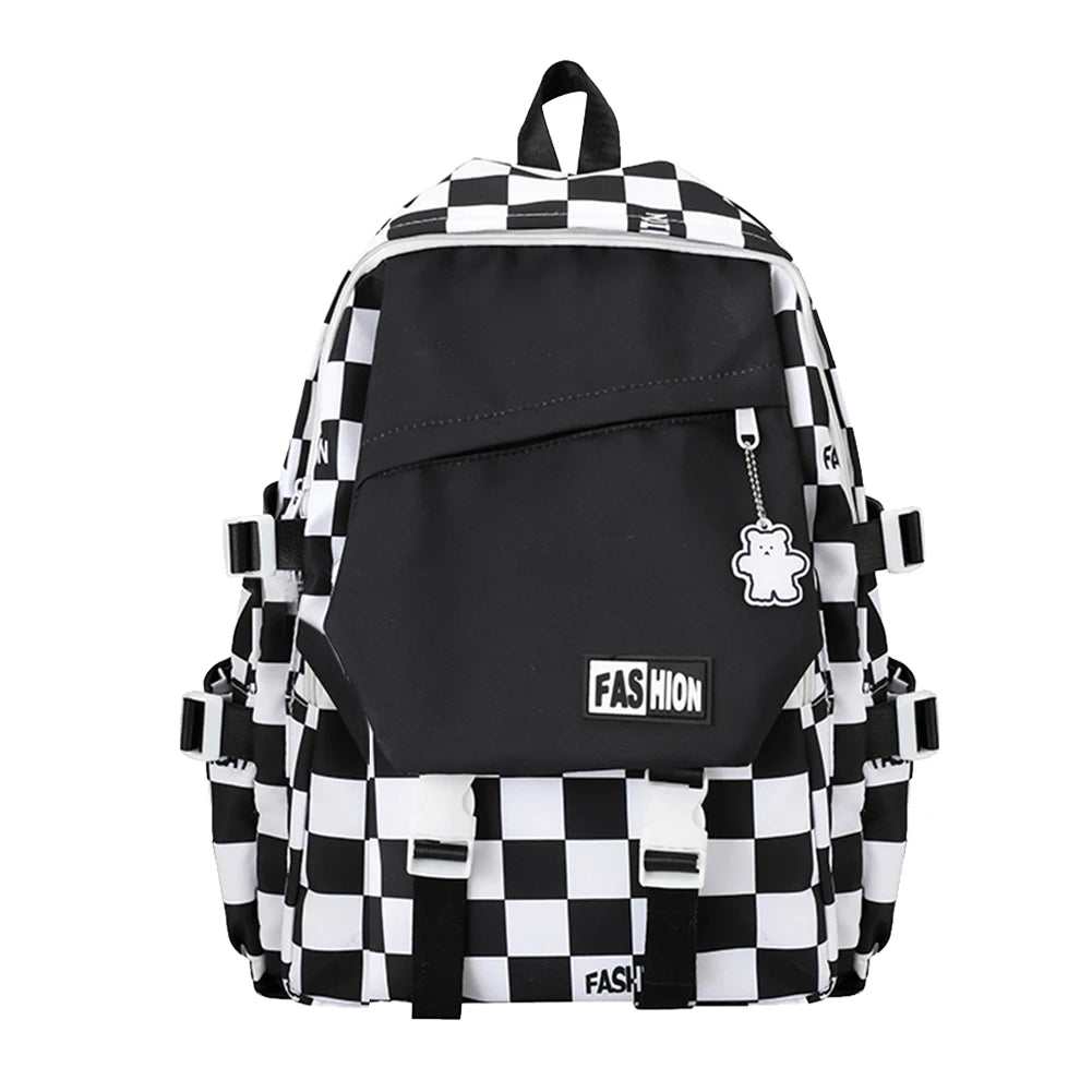Plaid Girl Rucksack School Backpack Large Capacity Portable Travel for College