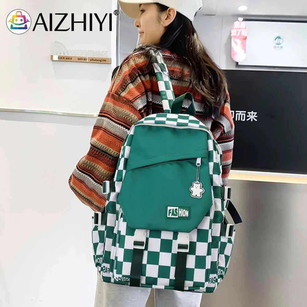 Casual Women Backpack Large Capacity School Backpacks Plaid Girl Rucksack