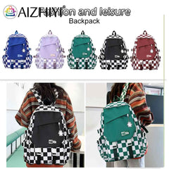 Casual Women Backpack Large Capacity School Backpacks Plaid Girl Rucksack