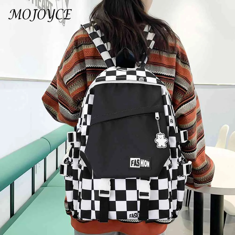 Plaid Girl Rucksack School Backpack Large Capacity Portable Travel for College