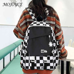 Plaid Girl Rucksack School Backpack Large Capacity Portable Travel for College
