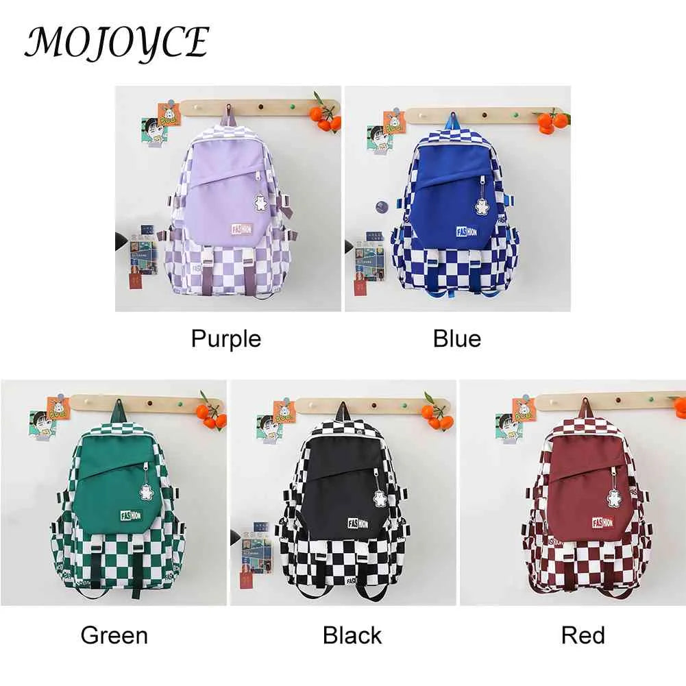 Plaid Girl Rucksack School Backpack Large Capacity Portable Travel for College