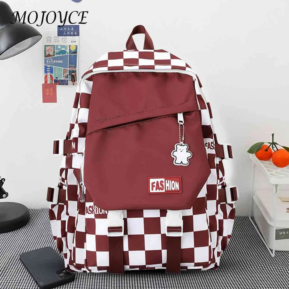 Plaid Girl Rucksack School Backpack Large Capacity Portable Travel for College