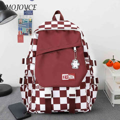 Plaid Girl Rucksack School Backpack Large Capacity Portable Travel for College