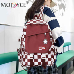 Casual Women Backpack Large Capacity Travel Daypack Plaid Girl Rucksack