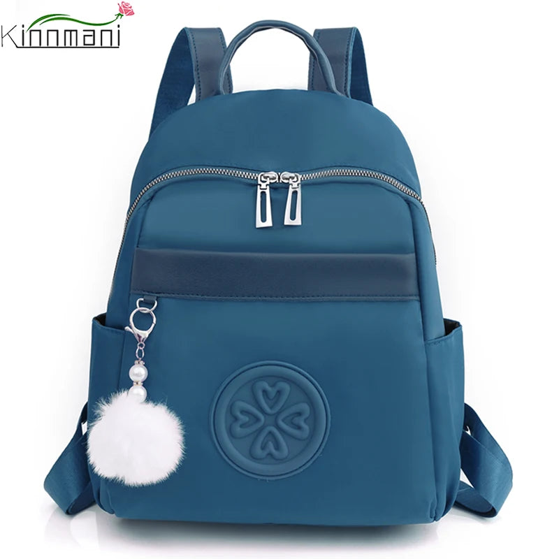 Casual Women Backpack Purse Anti-theft Oxford Rucksack Mochila Hairball Tassel