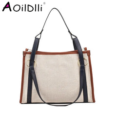 Casual Women Canvas Handbags High Ladies Large Capacity Shoulder Tote Bag Chain