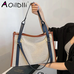 Casual Women Canvas Handbags High Ladies Large Capacity Shoulder Tote Bag Chain