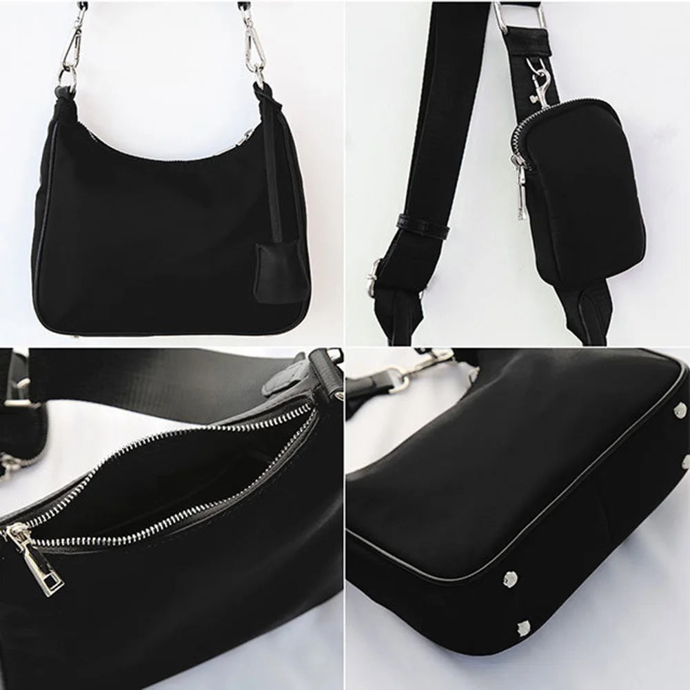 Casual Nylon Crossbody Handbags with Chain Strap 3 in 1 Satchels Bags for Women