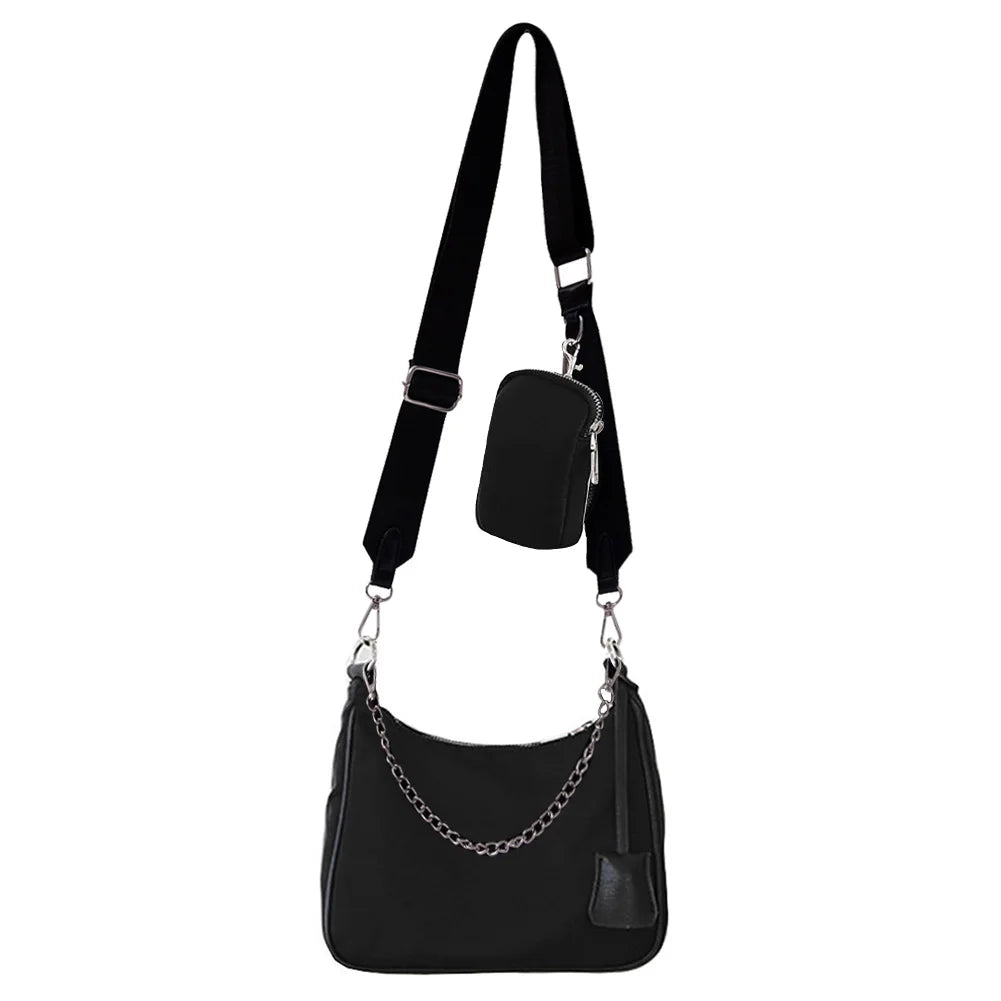 Casual Nylon Crossbody Handbags with Chain Strap 3 in 1 Satchels Bags for Women