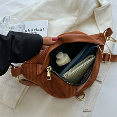 Casual Women Green Brown Corduroy Crossbody Bag Retro Lady Fanny Waist Pack Bags