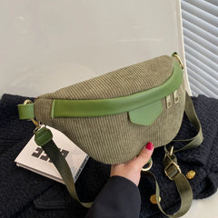 Casual Women Green Brown Corduroy Crossbody Bag Retro Lady Fanny Waist Pack Bags