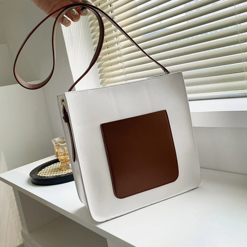 Casual Women PU Leather Bucket Bag Crossbody Shoulder Handbag