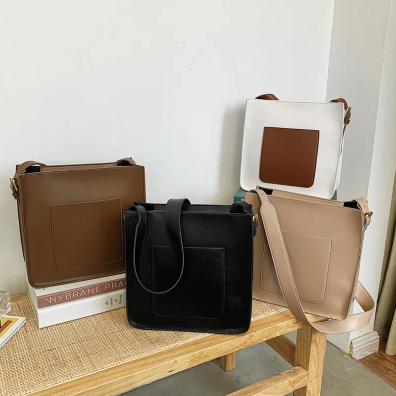 Casual Women PU Leather Bucket Bag Crossbody Shoulder Handbag