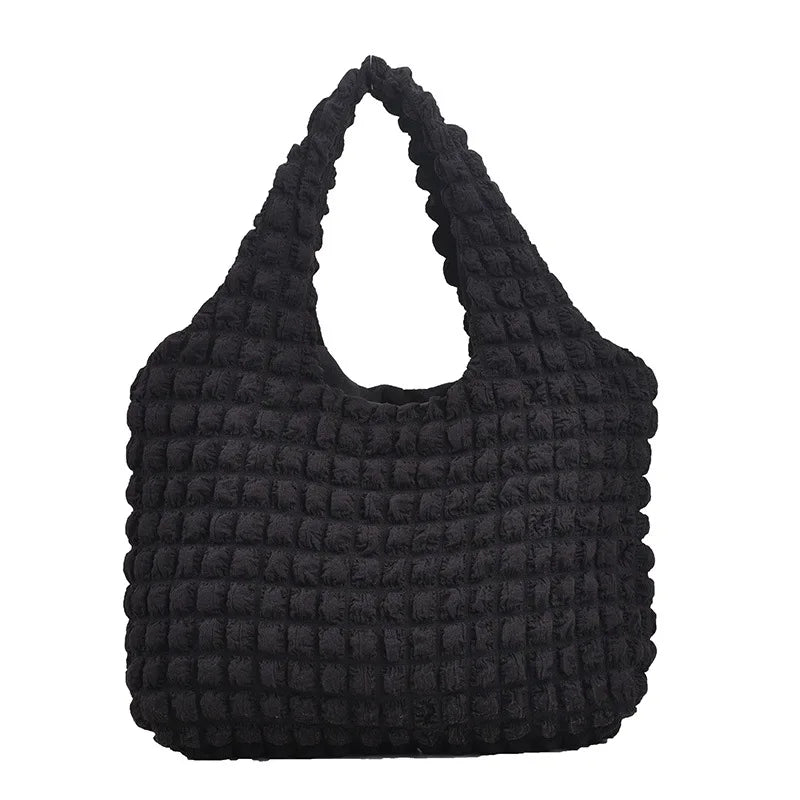 Women Shoulder Bag Plaid Soft Solid Handbag Casual Daily Totes Bag