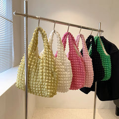 Women Shoulder Bag Plaid Soft Solid Handbag Casual Daily Totes Bag