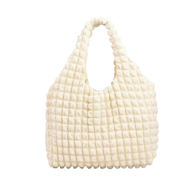 Women Shoulder Bag Plaid Soft Solid Handbag Casual Daily Totes Bag