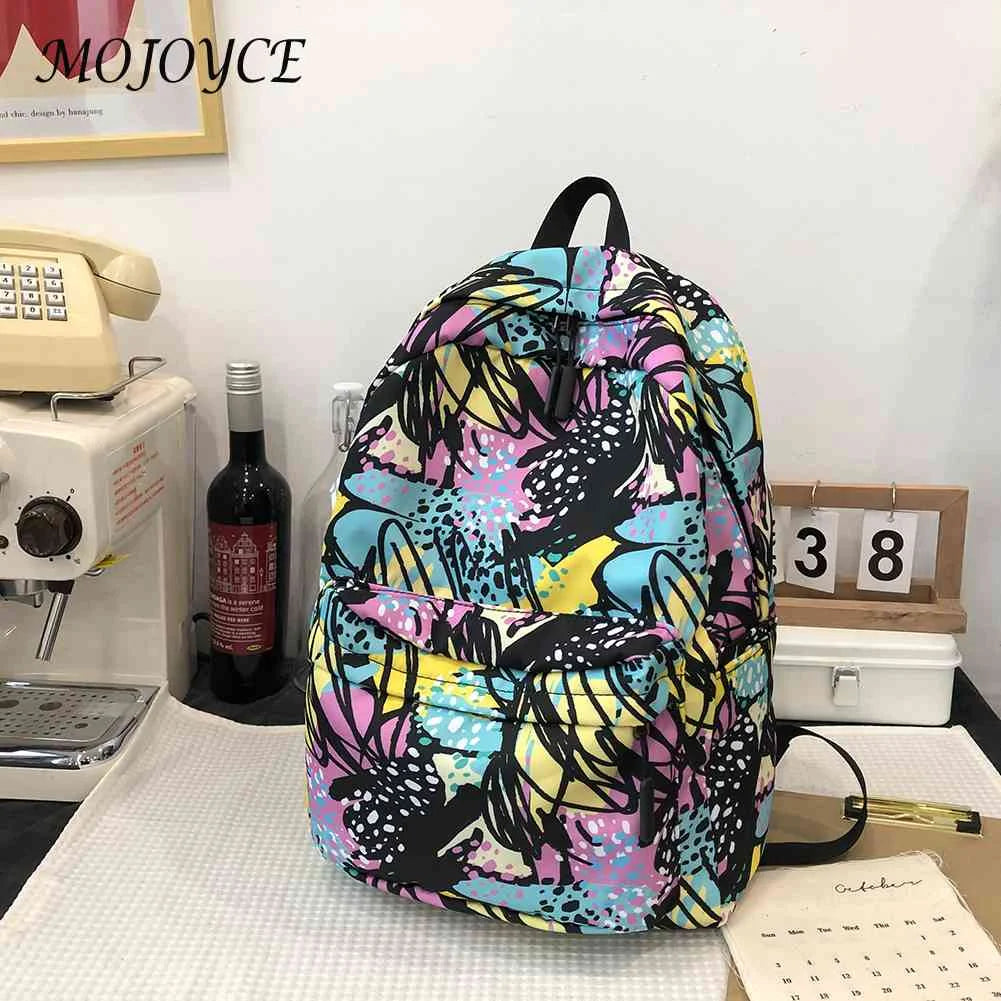 Casual Women Print Handbag Preppy Style Cartoon Graffiti Large Capacity Backpack