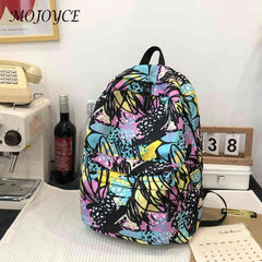 Casual Women Print Handbag Preppy Style Cartoon Graffiti Large Capacity Backpack