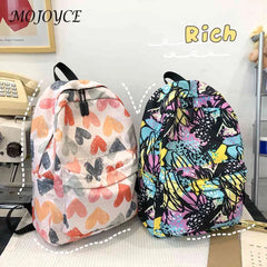 Casual Women Print Handbag Preppy Style Cartoon Graffiti Large Capacity Backpack