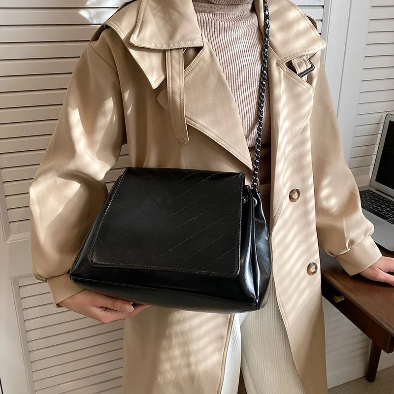 Women Pu Leather Shoulder Bag Chain Crossbody Large Capacity Tote Messenger Bag
