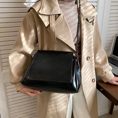 Women Pu Leather Shoulder Bag Chain Crossbody Large Capacity Tote Messenger Bag