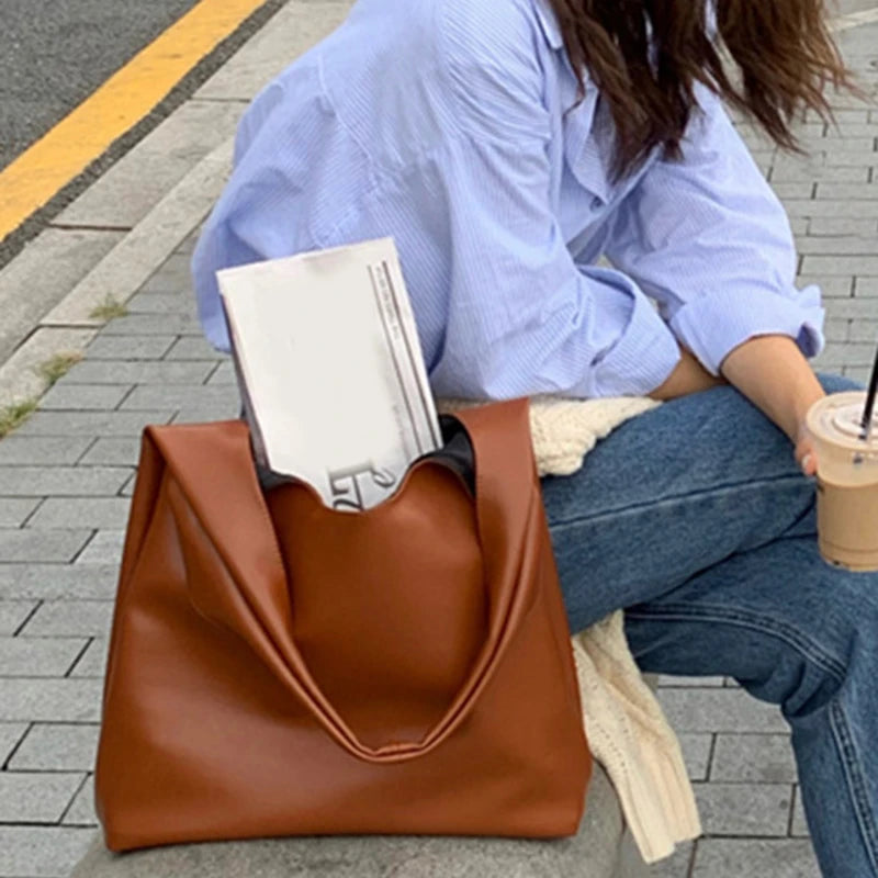 Casual Women Shoulder Bag PU Leather Tote Handbag Winter