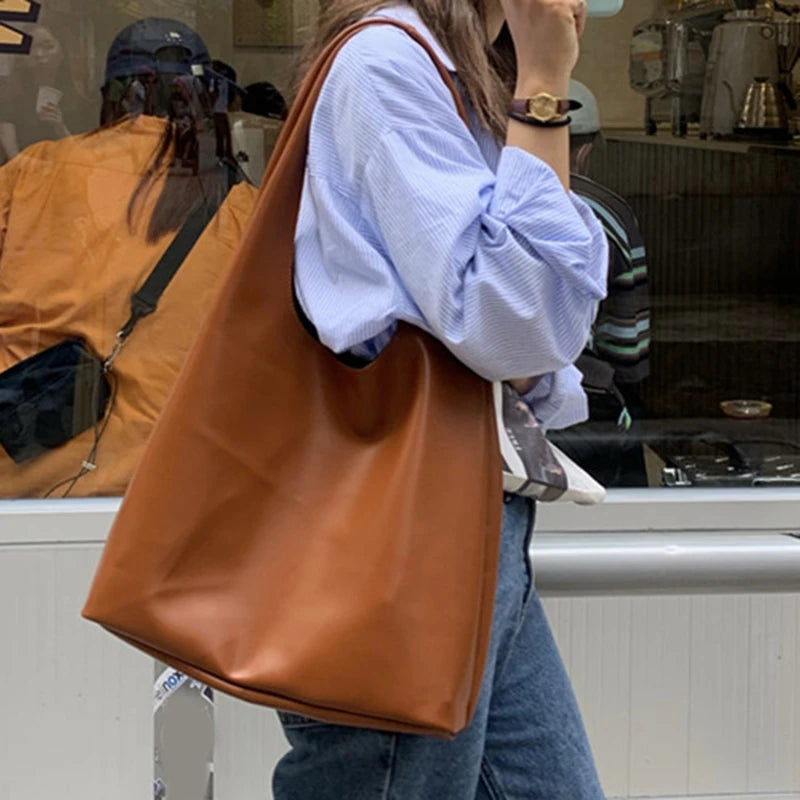 Women Shoulder Bag PU Leather Tote Handbag Soft Lady Purse Bags High Capacity