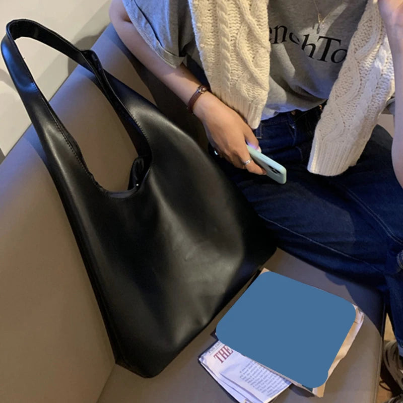 Casual Women Shoulder Bag PU Leather Tote Handbag Winter