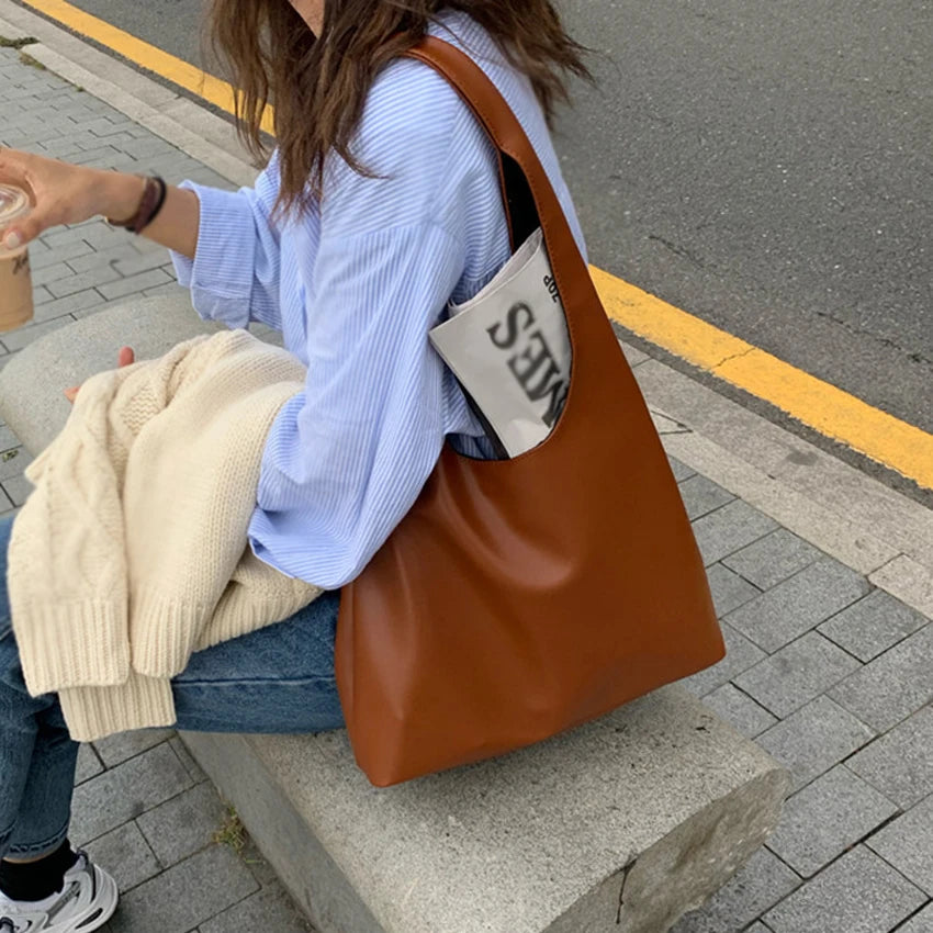Casual Women Shoulder Bag PU Leather Tote Handbag Soft Lady Purse Bags