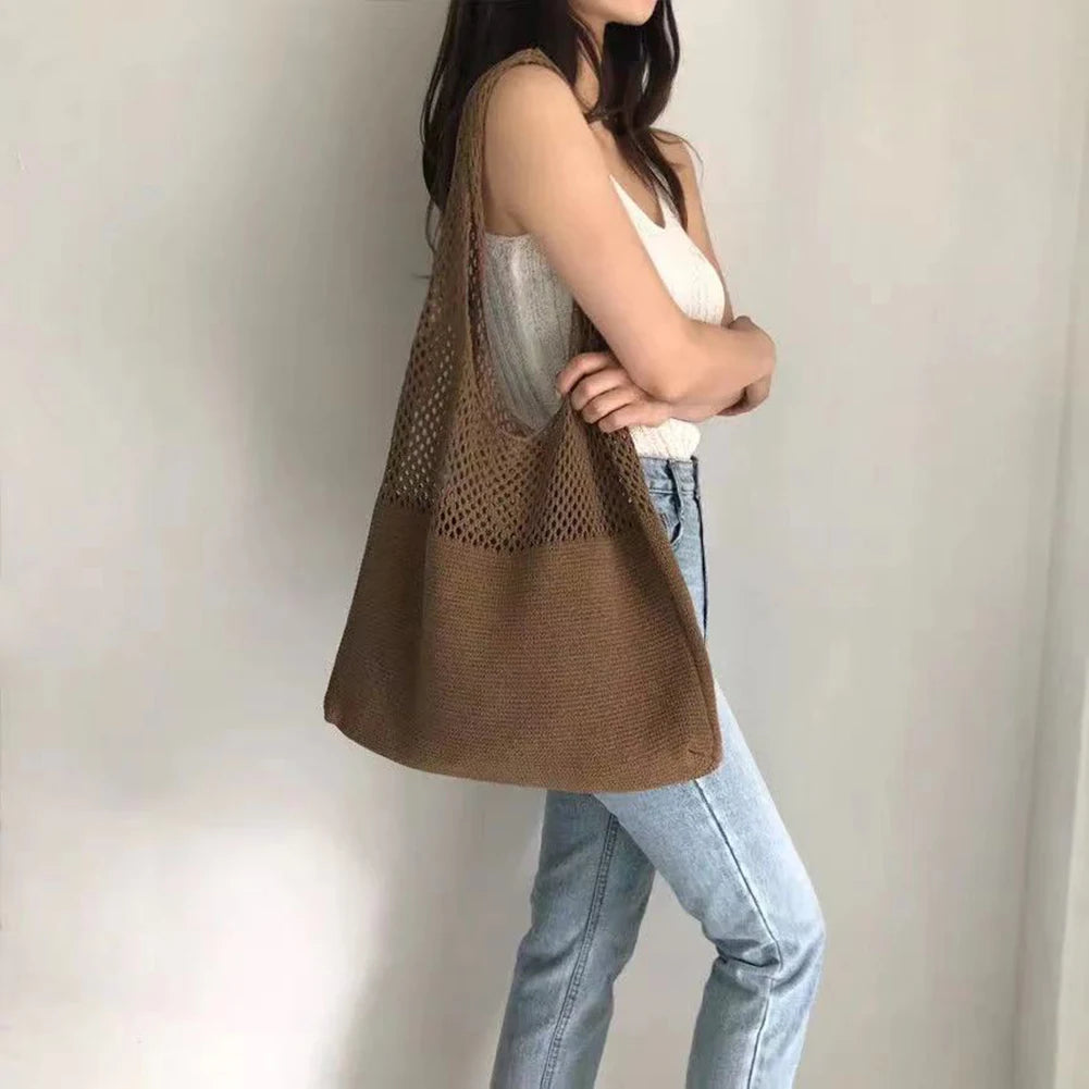 Casual Woven Knitted Braid Shoulder Bag Large Tote