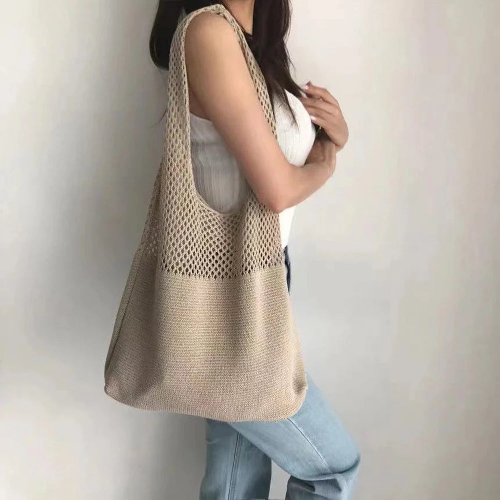 Casual Woven Knitted Braid Shoulder Bag Large Tote