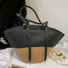 Casual Women Straw Big Totes Rattan Shoulder Bags Summer Woven Beach Handbag